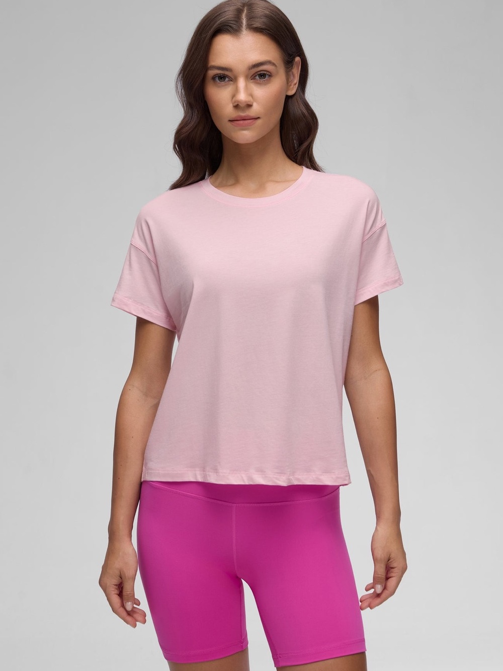 CRZ Yoga Pima Cotton Loose Fit Short Sleeve Shirt Strawberry Pink